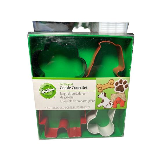 Wilton Pet Shaped Cookie Cutters Dog, Bone, Paw, Doghouse Set of 4 - Picture 1 of 5